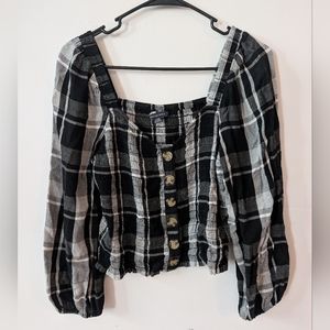 American Eagle Outfitters Black and White Plaid Blouse